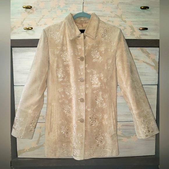 Embroidered Suede Jacket, Sz XS - Picture 1 of 4